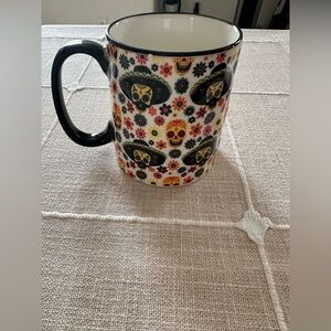 Ceramic mug with sugar skulls and floral print New!